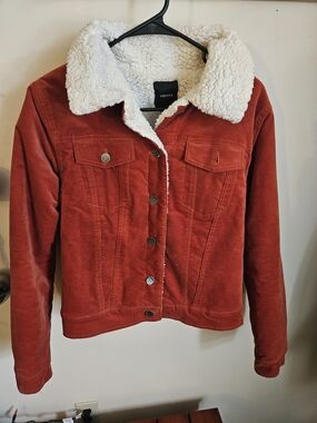 Forever 21 Red Corduroy Sherpa-Lined Jean Jacket